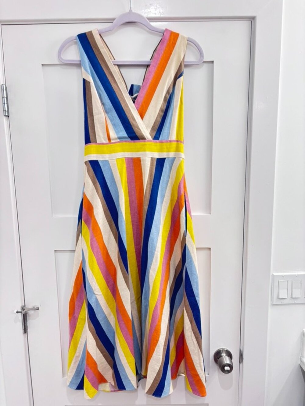 Linen A-Line Dress with Pockets and Bow Detail